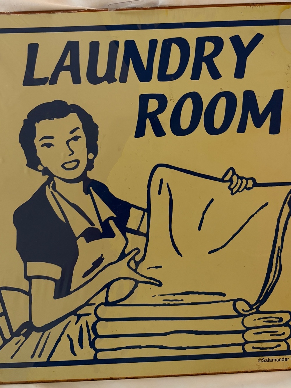 “Laundry Room” Vintage Style Metal Wall Sign - Ivory  and Navy (New)